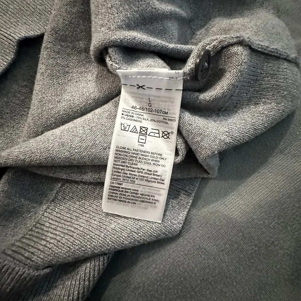 Banana Republic Luxury Blend Sweater Mens L  Silk Cashmere Cotton Polo Knit Gray